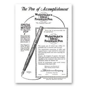 1924 Watermans Ideal Fountain Pen Print Ad | Pen Accomplishment