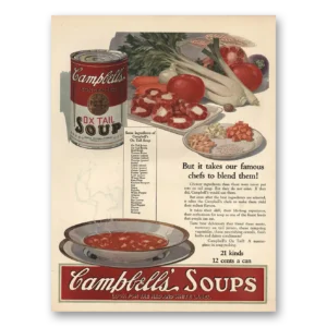 1925 Campbells Ox Tail Soup Print Ad | Famous Chefs