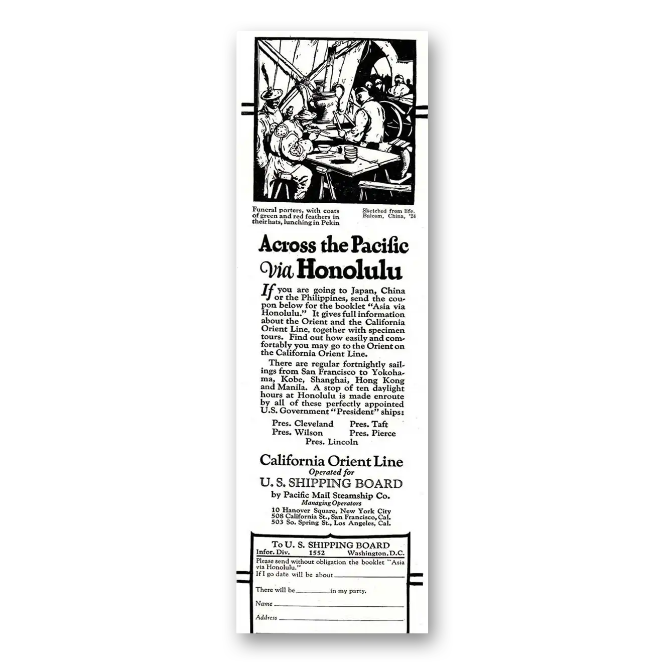 1925 California Orient Line Print Ad | Across Pacific