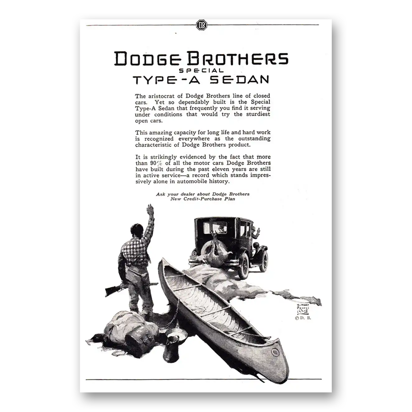 1925 Dodge Sedan Print Ad | Aristocrat Canoe
