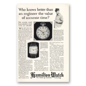 1925 Hamilton Watch Print Ad | Who Knows Better