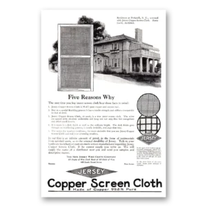 1925 Jersey Copper Screen Cloth Print Ad | Peekskill Ny