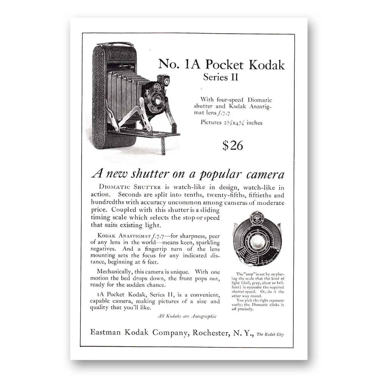 1925 Kodak Pocket Camera Print Ad | No 1a