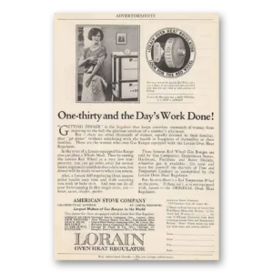1925 Lorain Oven Heat Regulator Print Ad | Days Work Done