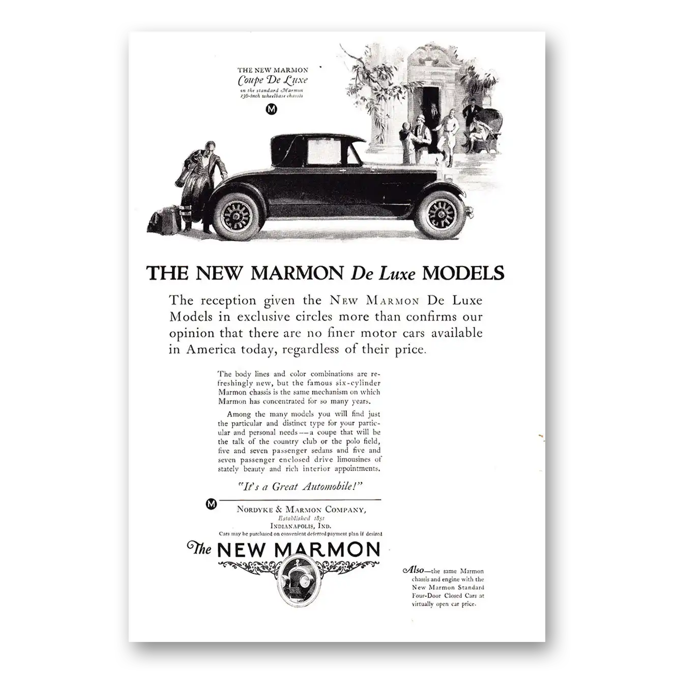 1925 Marmon Automobiles Print Ad | Reception Given