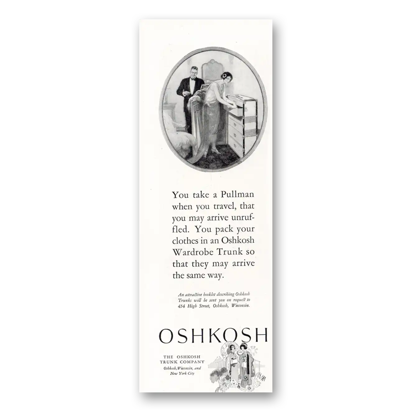 1925 Oshkosh Trunks and Luggage Print Ad | Pullman