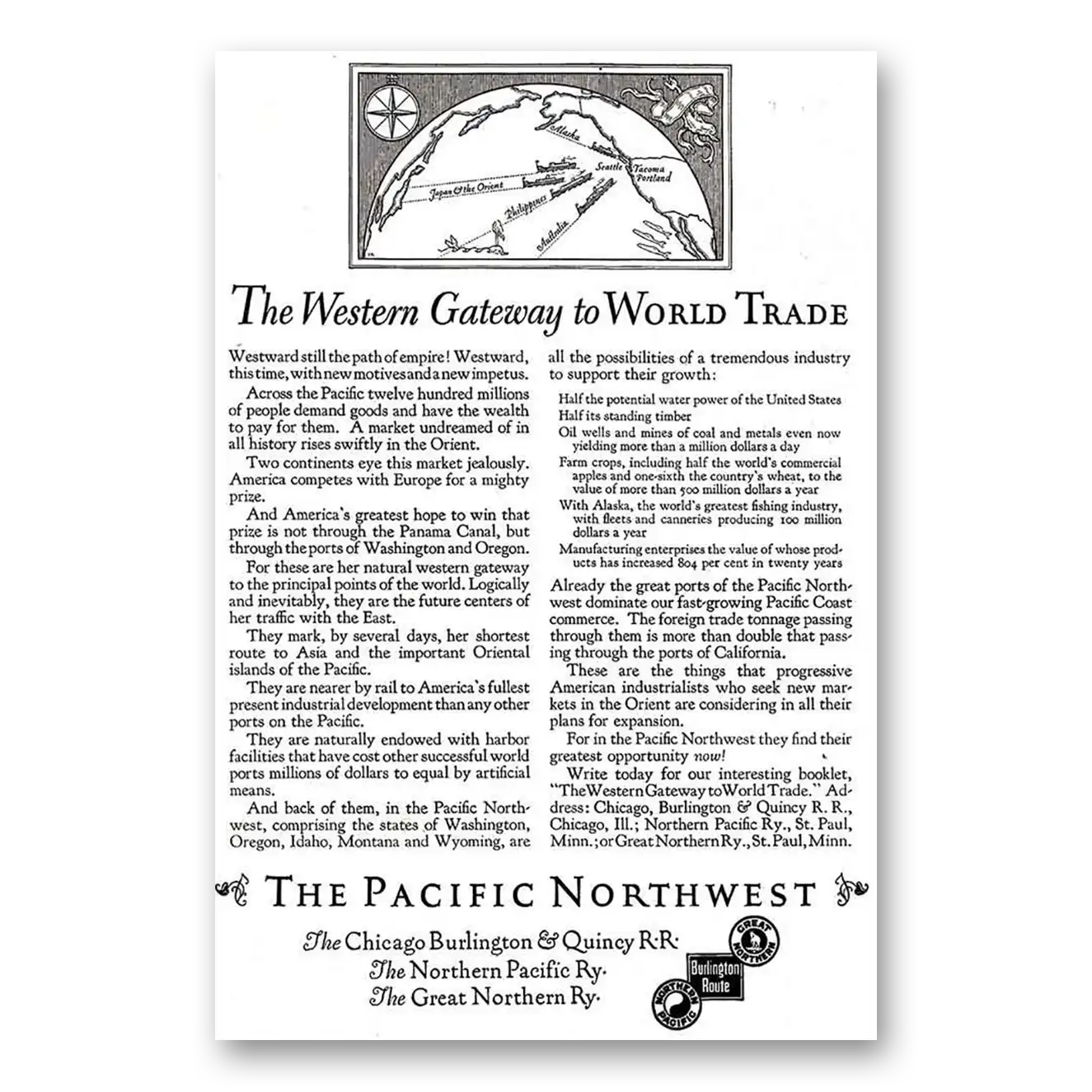 1925 Pacific Northwest Print Ad | Burlington Northern