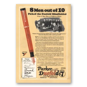 1925 Parker Duofold Pen Print Ad | 8 Men Out 10