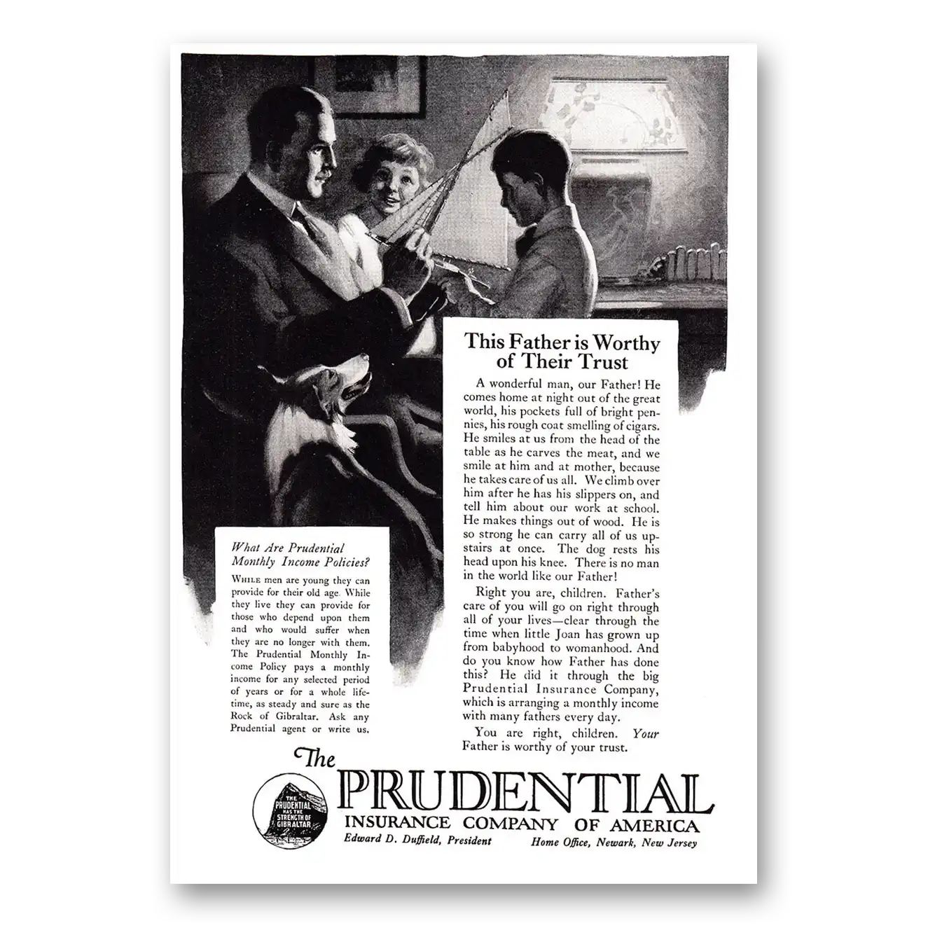 1925 Prudential Insurance Print Ad | Father Worthy