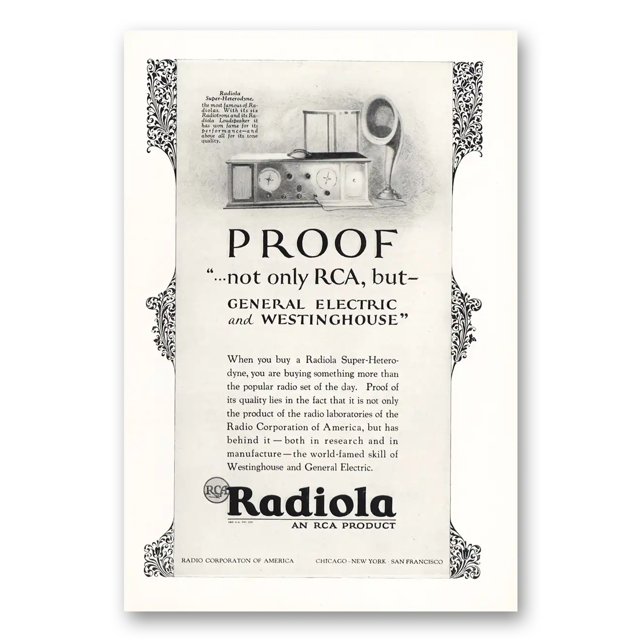 1925 RCA Radiola Radio Print Ad | Proof