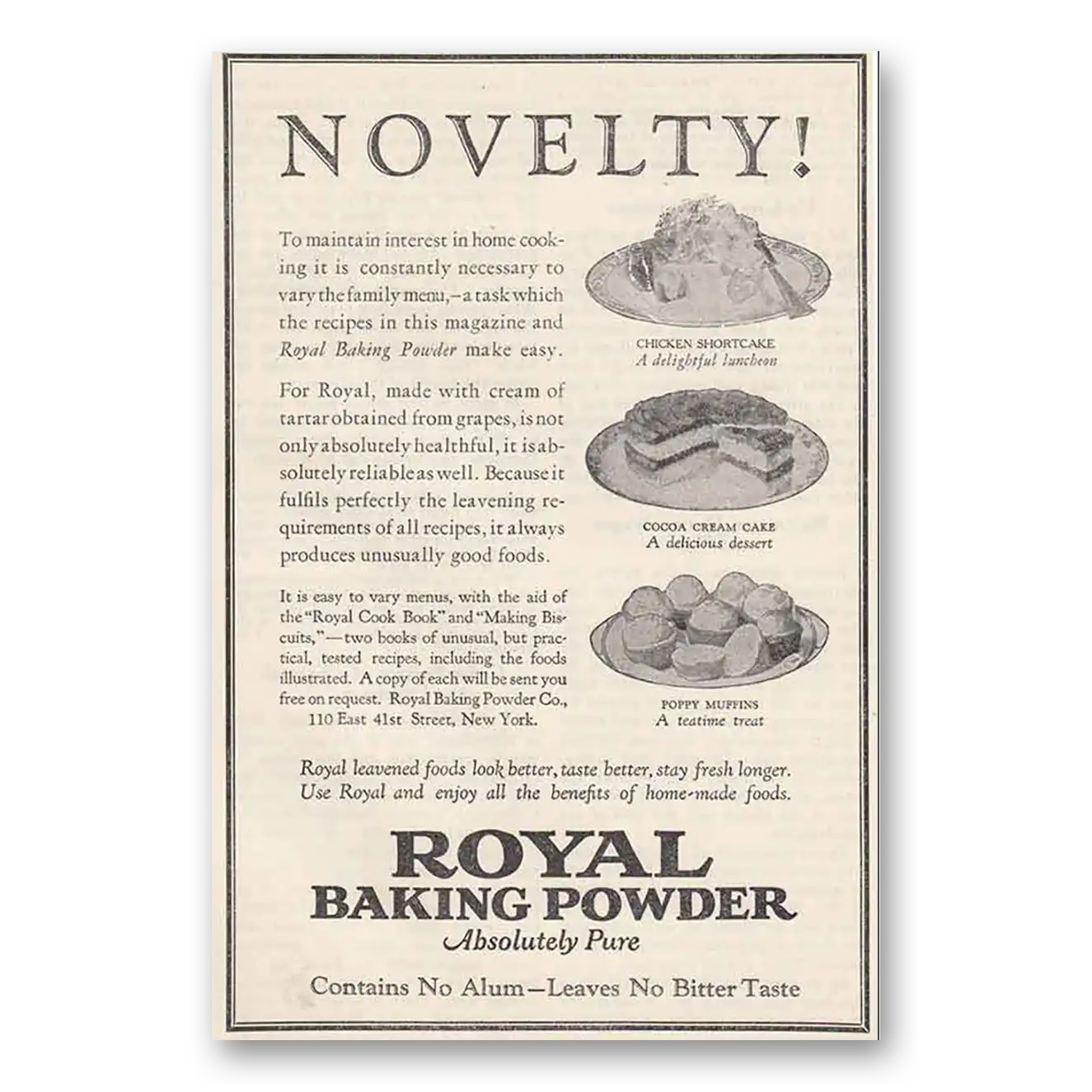 1925 Royal Baking Powder Print Ad | Novelty