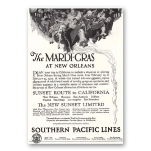 1925 Southern Pacific Print Ad | Mardi Gras