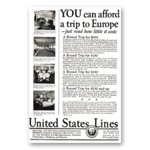 1925 United States Lines Print Ad | You Can Afford