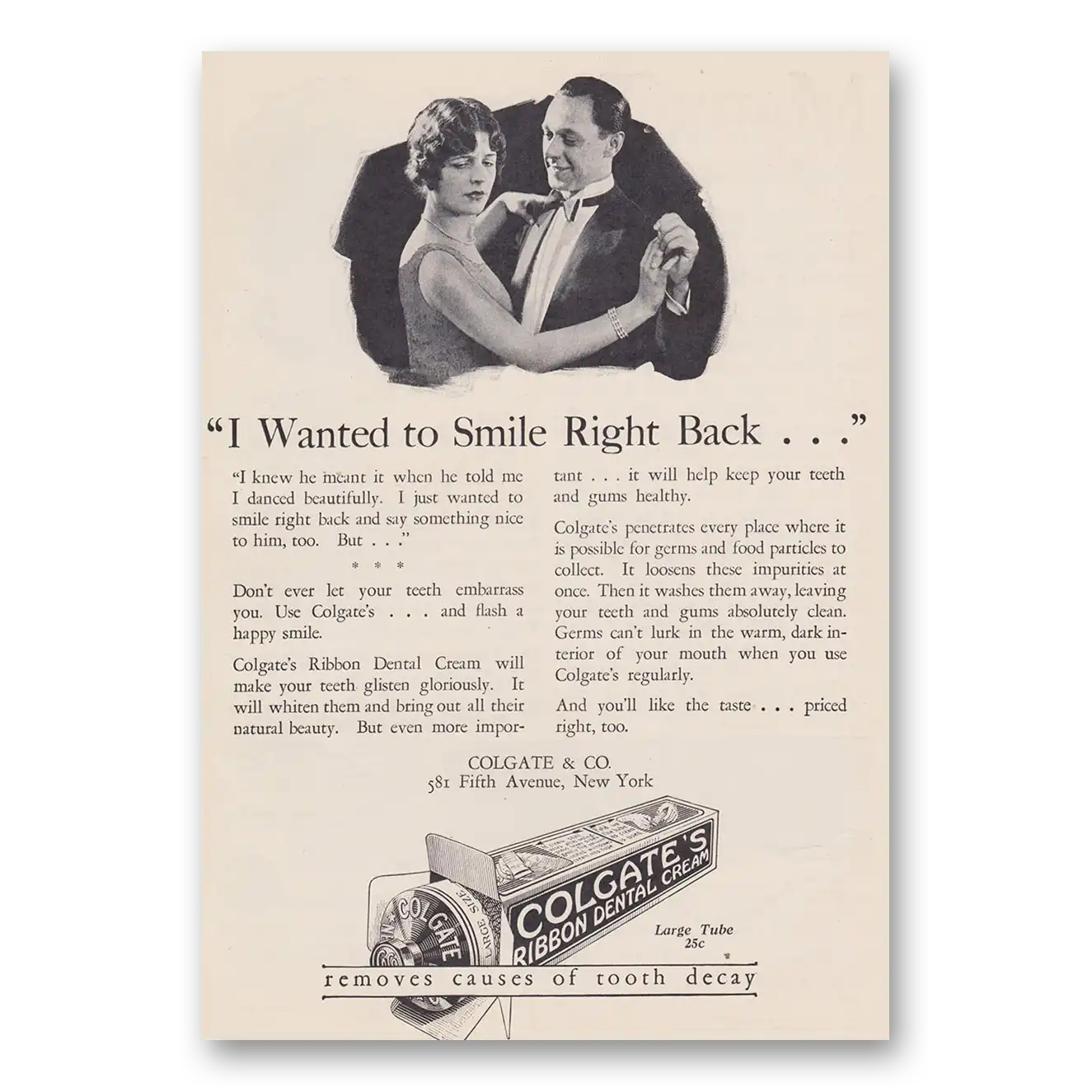 1926 Colgate Dental Cream Print Ad | Smile Right Back