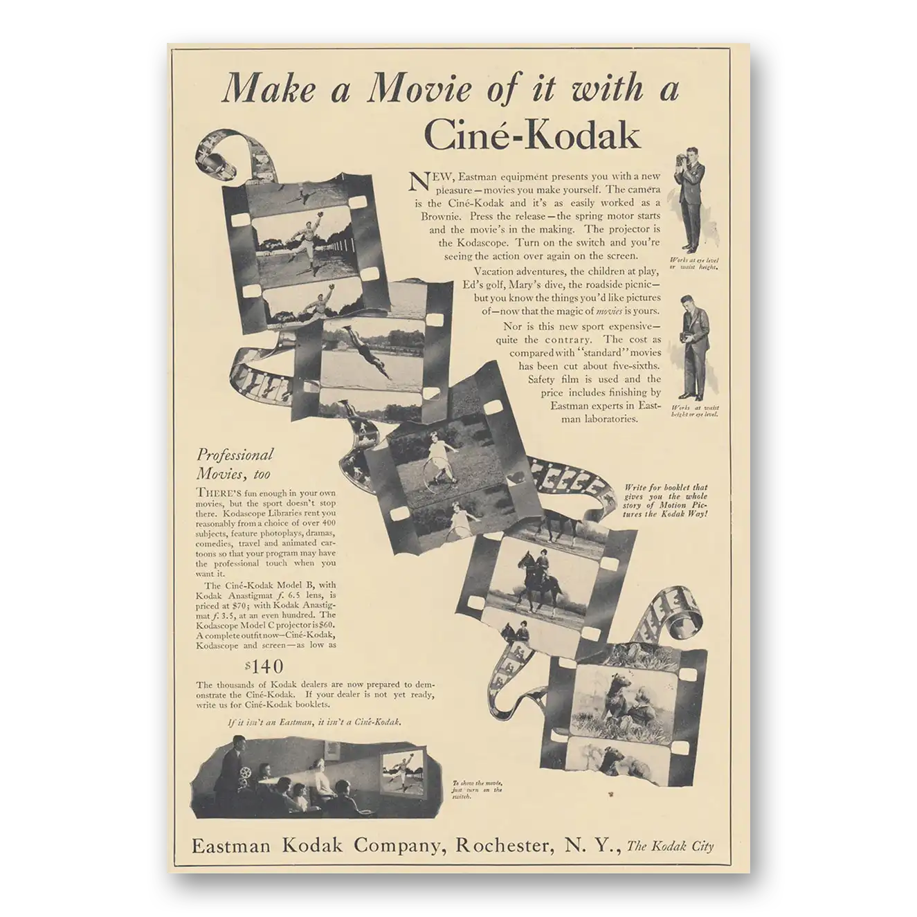 1926 Cine Kodak B Camera Print Ad | Make Movie