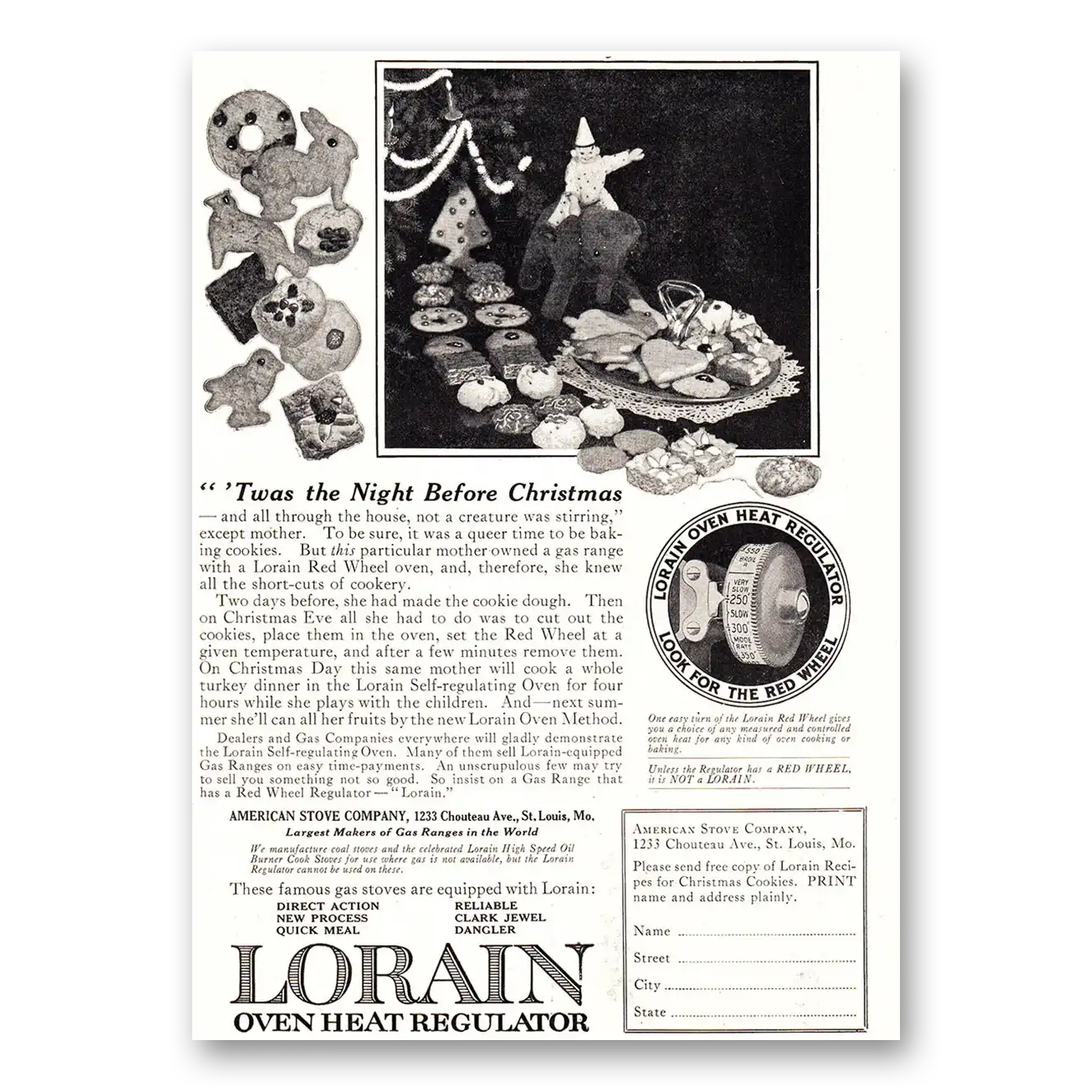 1926 Lorain Gas Ranges Print Ad | Twas Night