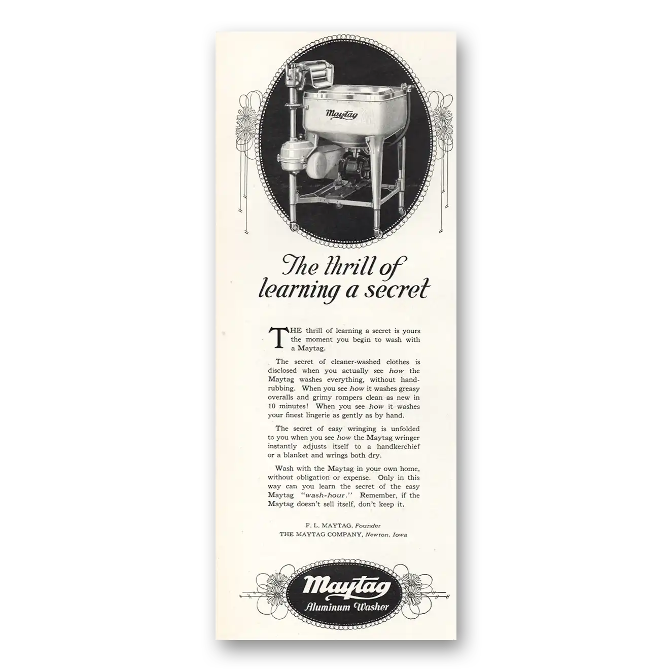 1926 Maytag Aluminum Washer Print Ad | Learning Secret