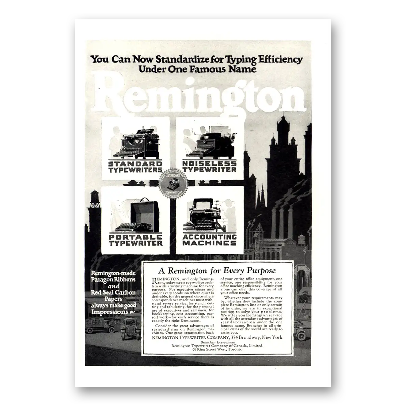 1926 Remington Typewriter Print Ad | Typing Efficiency