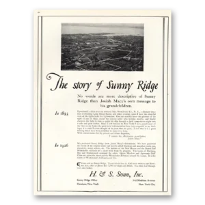 1926 H & S Sonn Print Ad | Sunny Ridge