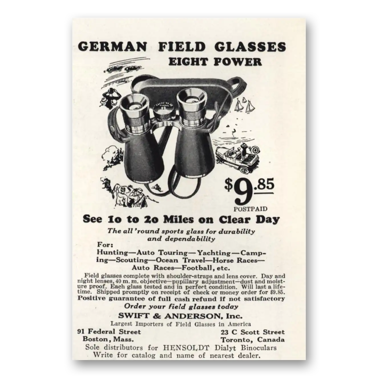 1927 German Field Glasses Print Ad | Clear Day