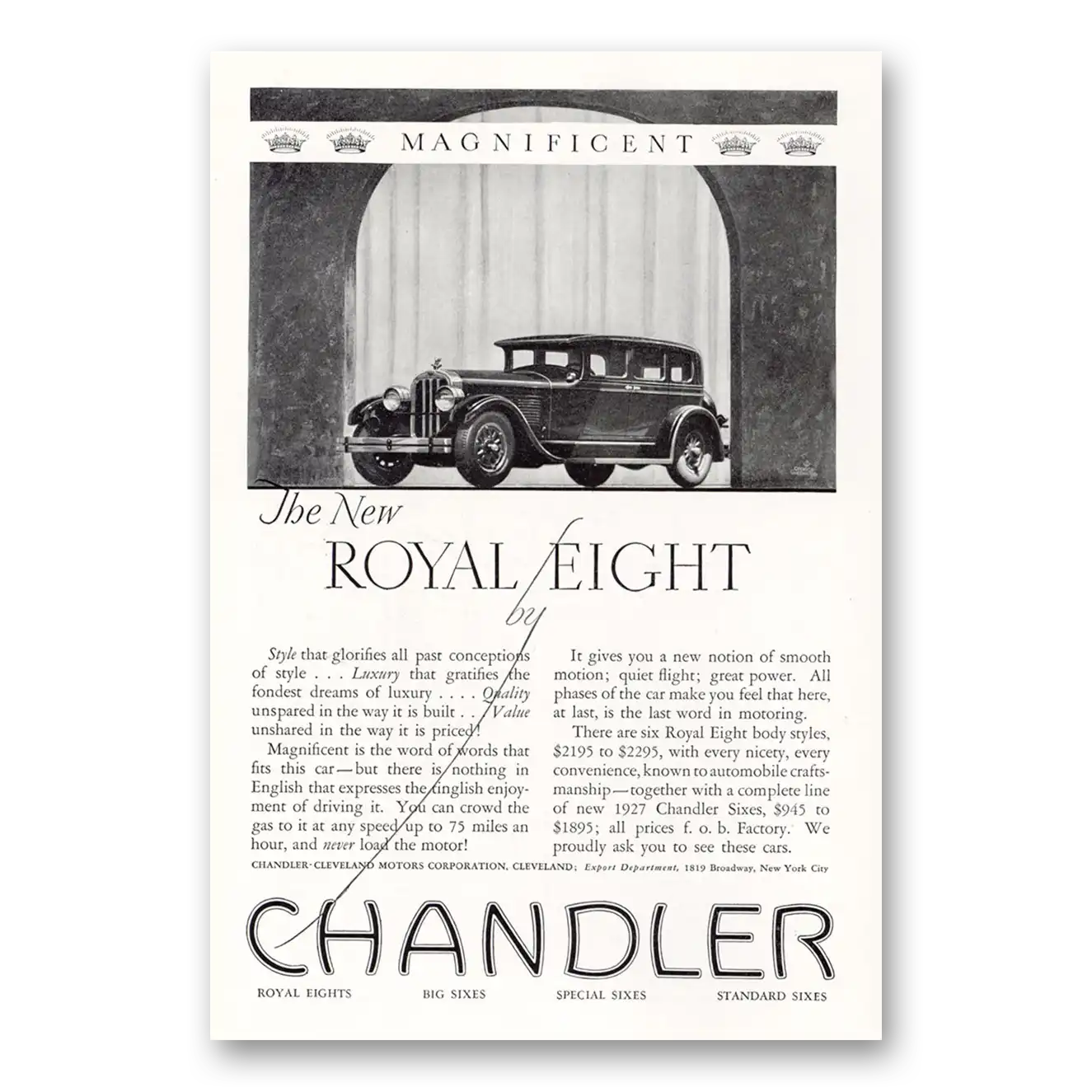 1927 Chandler Royal Eight Print Ad | Magnificent