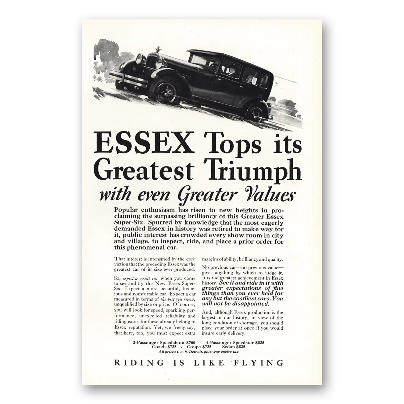 1927 Essex Motors Print Ad | Greatest Triumph