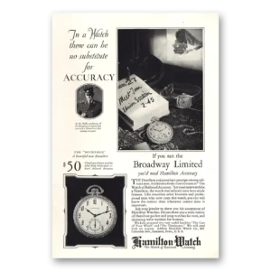 1927 Hamilton Watch Print Ad | Broadway Limited