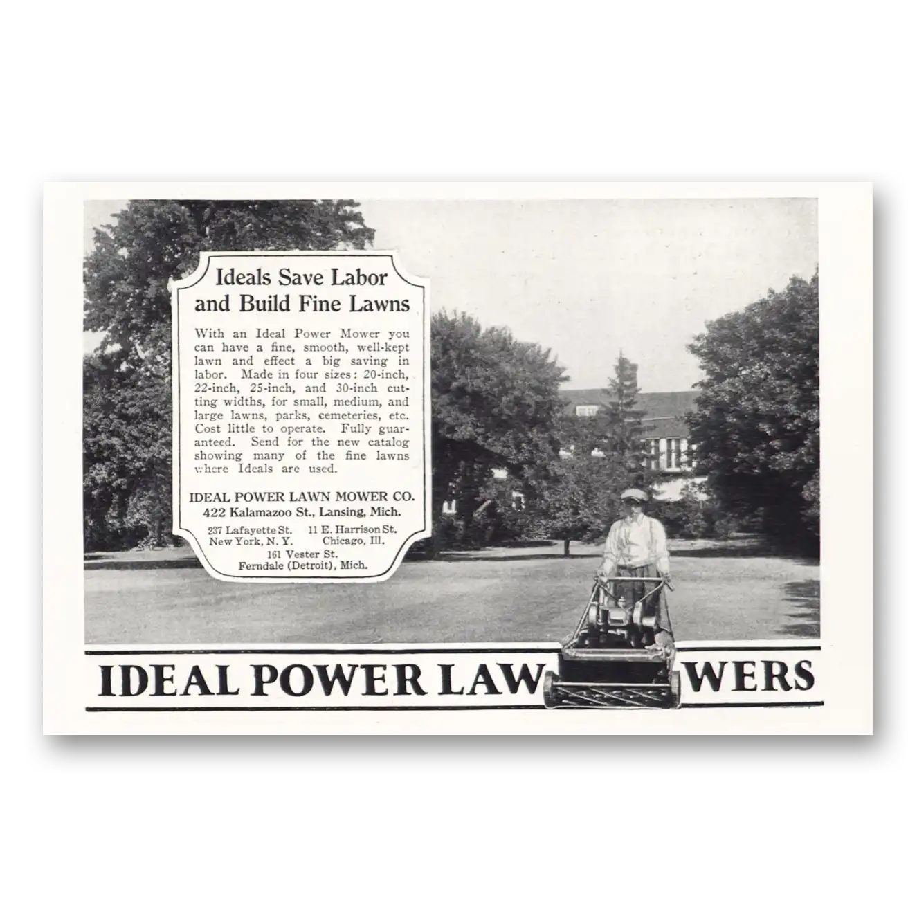 1927 Ideal Mowers Print Ad | Fine Lawns