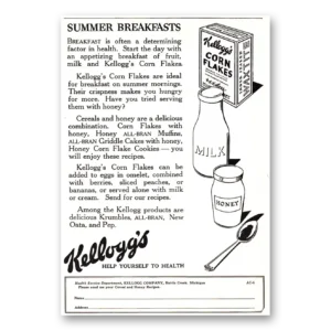 1927 Kelloggs Corn Flakes Print Ad | Summer Breakfasts
