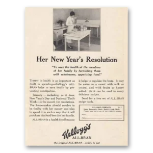 1927 Kelloggs All Bran Cereal Print Ad | New Years Resolution