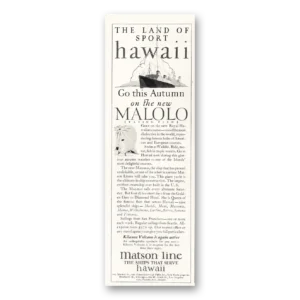1927 Matson Line Print Ad | Malolo