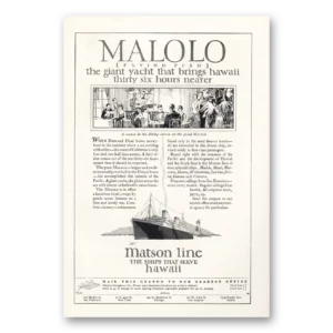 1927 Matson Line Print Ad | Malolo Giant Yacht