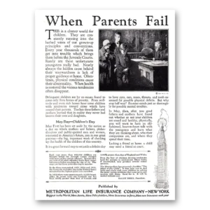 1927 Metropolitan Life Insurance Print Ad | Parents Fail