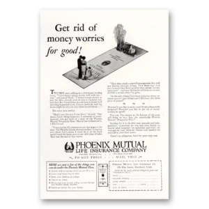 1927 Phoenix Mutual Life Insurance Print Ad | Money Worries
