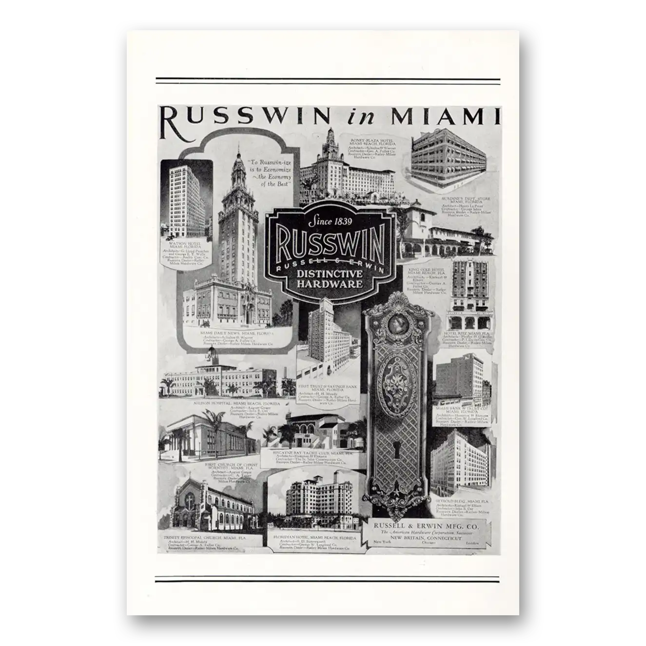 1927 Russwin Hardware Print Ad | Miami