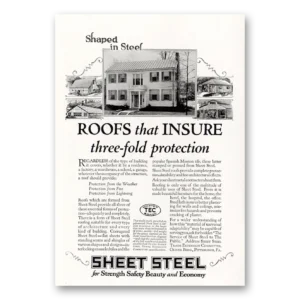 1927 Sheet Steel Trade Print Ad | Roofs Insure