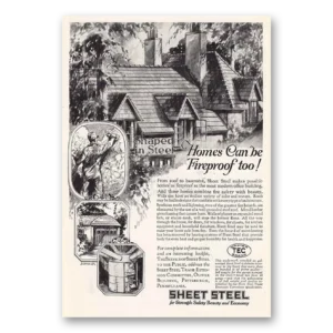 1927 Sheet Steel Trade Print Ad | Be Fireproof