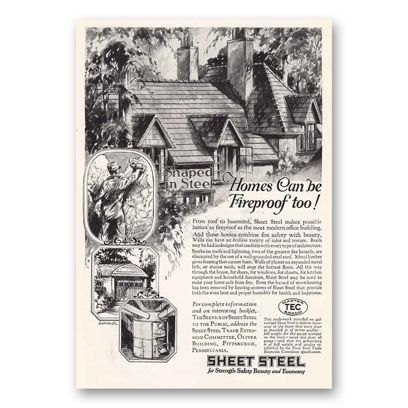 1927 Sheet Steel Trade Print Ad | Be Fireproof