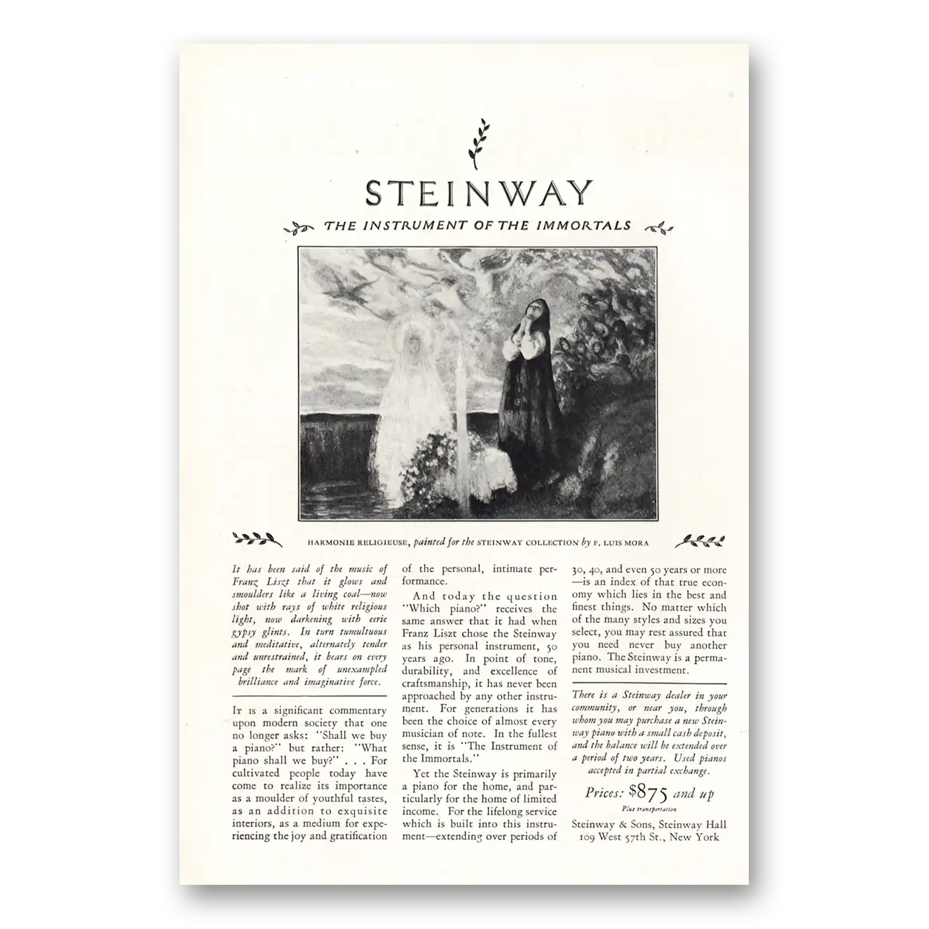 1927 Steinway Piano Print Ad | Harmonie Religieuse