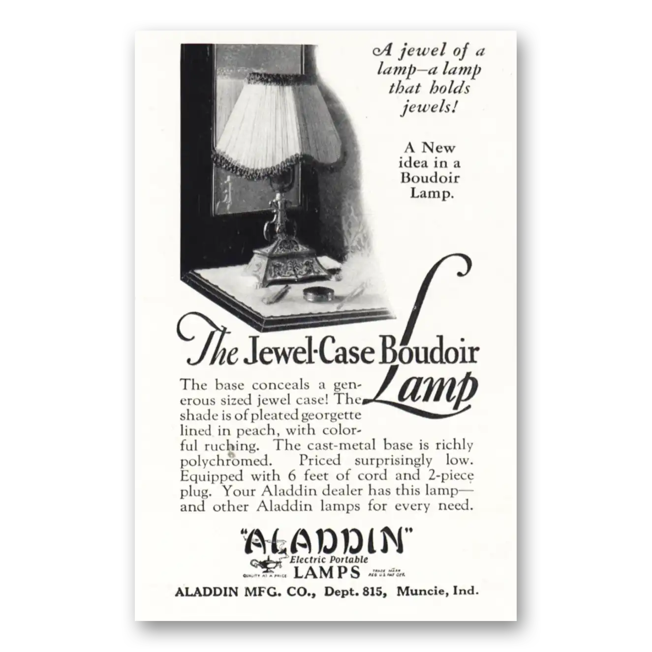 1928 Aladdin Lamps Print Ad | Boudoir Lamp
