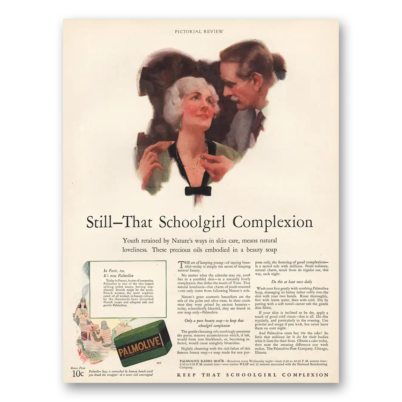 1928 Palmolive Soap Print Ad | Schoolgirl Complexion