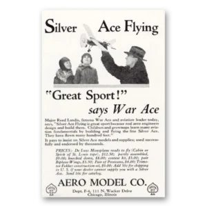 1929 Aero Model Print Ad | Silver Ace Flying