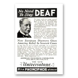 1929 Universotone Hearing Aid Print Ad | Stay Deaf