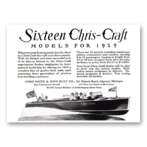 1929 Chris Craft Print Ad | Models 1929