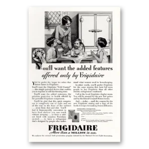 1929 Frigidaire Refrigerator Print Ad | Added Features