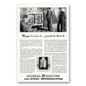 1929 General Electric Refrigerator Print Ad | Happy To Own