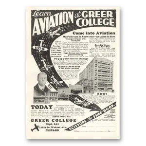 1929 Greer College Print Ad | Learn Aviation