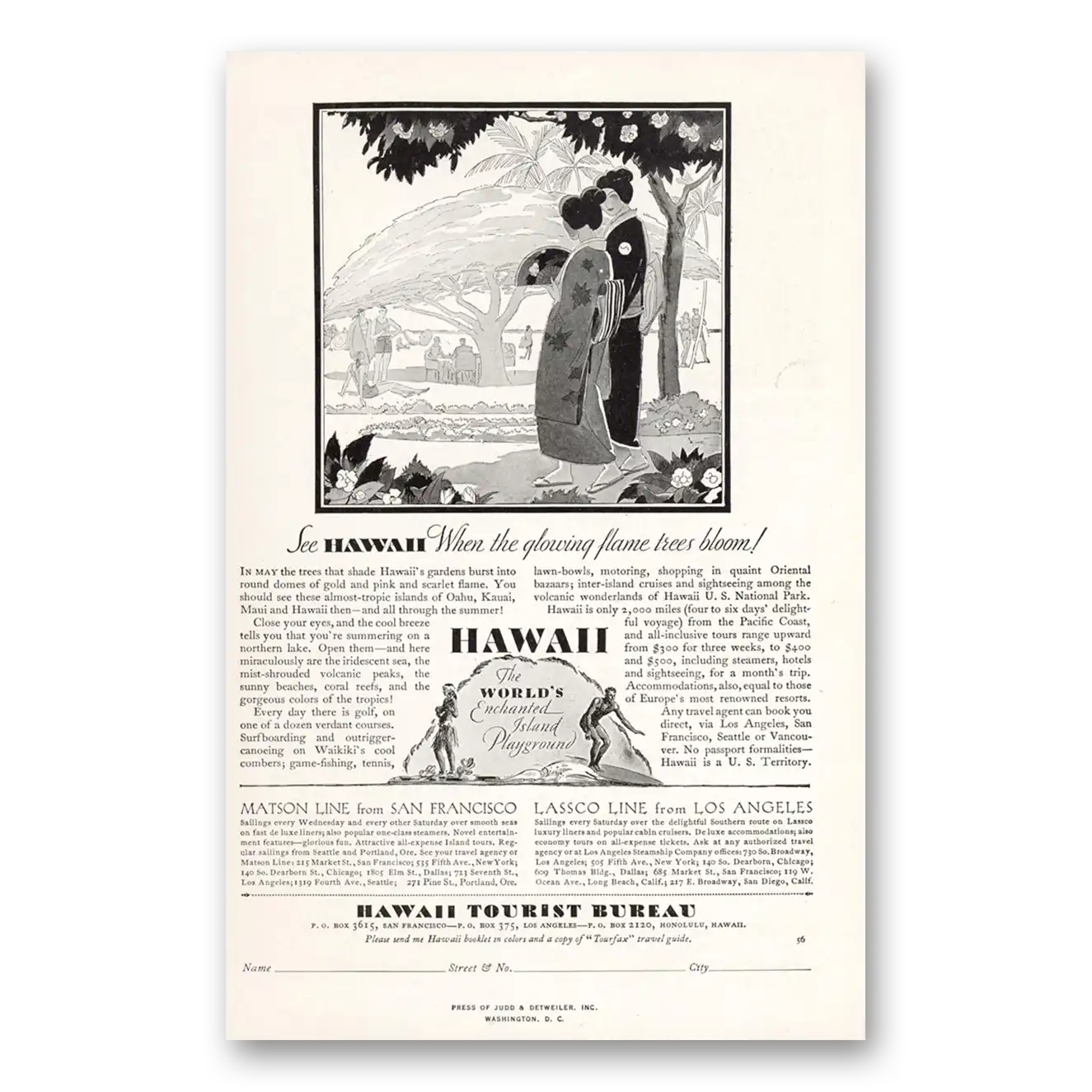 1929 Hawaii Print Ad | Glowing Flame