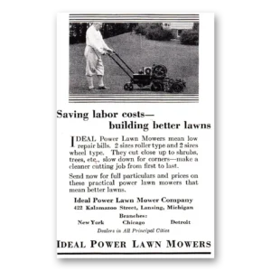1929 Ideal Mowers Print Ad | Labor Costs