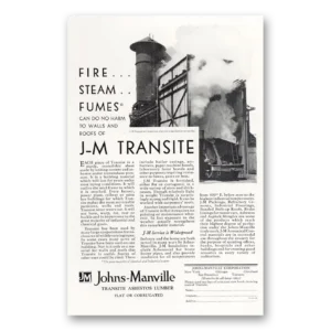 1929 Johns Manville Print Ad | Fire Steam